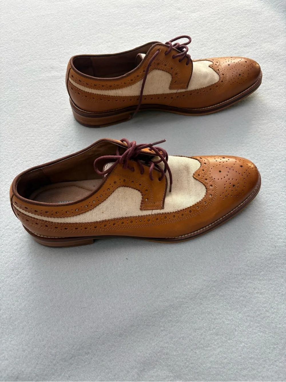 Johnston & Murphy Tan Leather Linen Wingtip Oxfords Men's 8.5M Brogue 20-3312